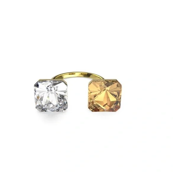 Swarovski Open Ring Pyrámid Cut Yellow Crystal Gold Tone Plated  Size - Picture 6 of 8
